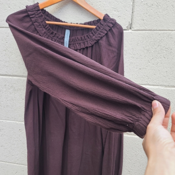 Raquel Allegra | Brown Cotton Gauze Long Sleeve Drop Waist Dress Size 3 ( XL ) - Picture 5 of 10